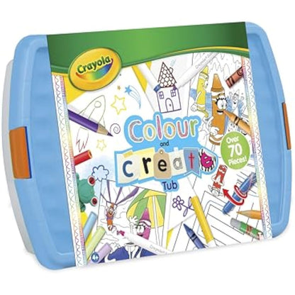 CRAYOLA Colour and Create Tub - Including Crayons, Markers, Pencils, Pens, Chalks, Colouring Book and Stickers, Kids Arts and Crafts, Ideal for Kids Aged 4+