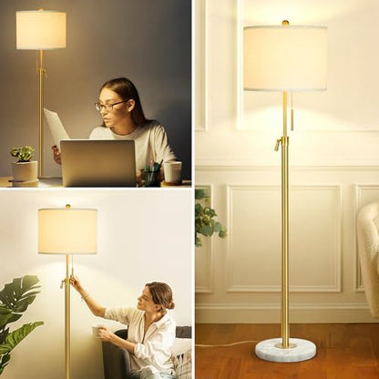 Floor Lamp,Floor Lamps for Living Room,Gold Modern Standing Lamp with Lampshade,3 Colors Temperature,Height Adjustable,Standard Lamps for Living Room Bedroom Office(9W Bulb Included)