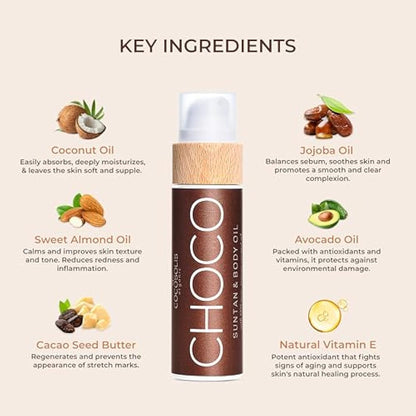 COCOSOLIS CHOCO accelerator - organic oil with vitamin E & chocolate scent for a quick, intensive tan - tanning enhancer for a deep tan - nourishing tanning bed oil (110)