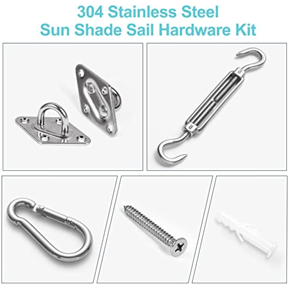 HOMPER Awning Attachment Set, Heavy Duty Sun Shade Sail Stainless Steel Hardware Kit for Garden Triangle and Square, Rectangle,Fixing Accessories