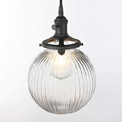 Yosoan Vintage Black Pendant Light Fittings with Globe Glass lampshade, Industrial Pendant Light Fitting Chandelier for Kitchen Dining Room Bedroom Restaurant (Black)
