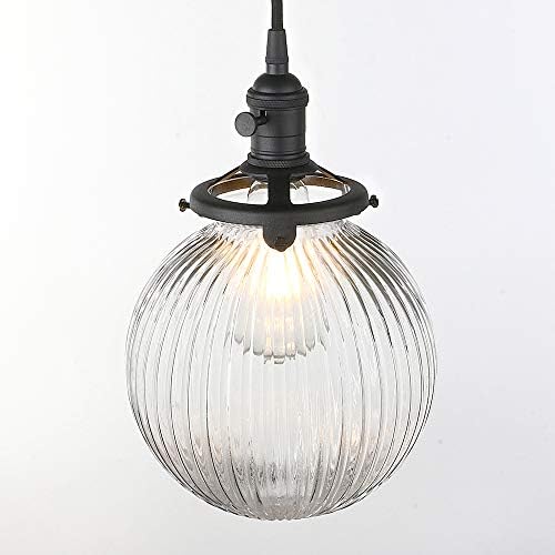 Yosoan Vintage Black Pendant Light Fittings with Globe Glass lampshade, Industrial Pendant Light Fitting Chandelier for Kitchen Dining Room Bedroom Restaurant (Black)