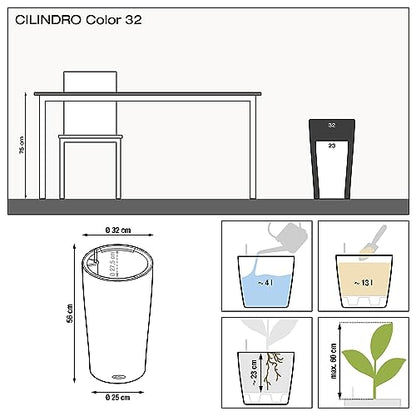 Lechuza CILINDRO Color 32 Self Watering Planter Garden Plastic Indoor and Outdoor Flower Plant Pot with Drainage Hole D32 H56 cm Sand Brown