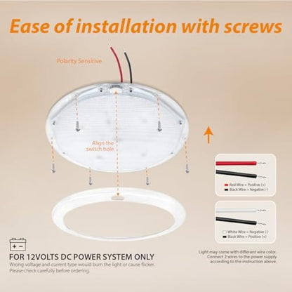 Dream Lighting Caravan Ceiling Light Flush LED Lighting Motorhome Boat Campervan Interior Lamp 8.5inch Dual Colour Dimmable IP44