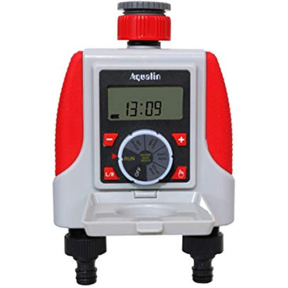 Aqualin Water Sprinkler Timer Two Outlets Electronic Hose Tap Garden Irrigation System Controller Watering Computer Waterproof for Lawn Yard