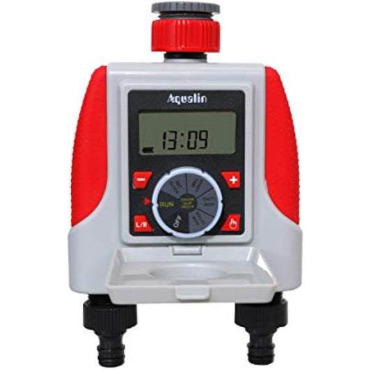 Aqualin Water Sprinkler Timer Two Outlets Electronic Hose Tap Garden Irrigation System Controller Watering Computer Waterproof for Lawn Yard