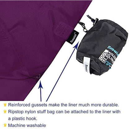 BROWINT Silk Sleeping Bag Liner, Silk Sleep Sack, Extra Wide 220x110cm, Lightweight Travel Sheet for Hotels, Sleeper with Reinforced Gussets