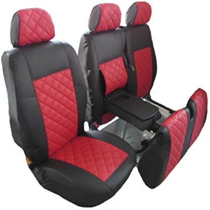 Texmar Designed to fit MERCEDES SPRINTER 2006-2018, VW CRAFTER 2006-2018 RIGHT HAND DRIVE ECO BLACK-RED LEATHER Seat Covers 2+1 (1 single 1 double)