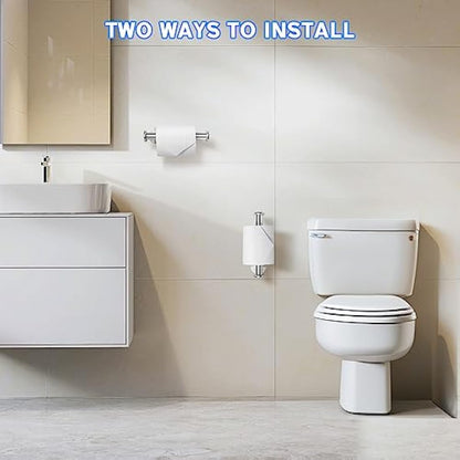Ahyanz Toilet Roll Holder Wall Mounted 3M self adhesive, Contemporary Design SUS 304 Stainless Steel Brushed Chrome Silver Toilet Paper Holder Rustproof Waterproof for Bathroom & Kitchen - No Drilling