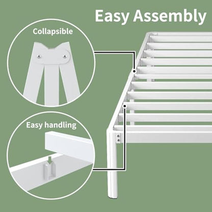 Lutown Teen 3ft Single Bed Frame with Rounded Corner Legs, Heavy Duty White Metal Bed Frame with Steel Slats Support, 30 cm High, Noise Free, Easy Assembly
