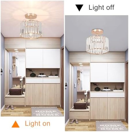 ZYDTRIP Crystal Ceiling Light Fixture Semi Flush Mount Ceiling Lamp Modern Gold Crystal Chandelier for Living Room Hallway Dining Room Kitchen