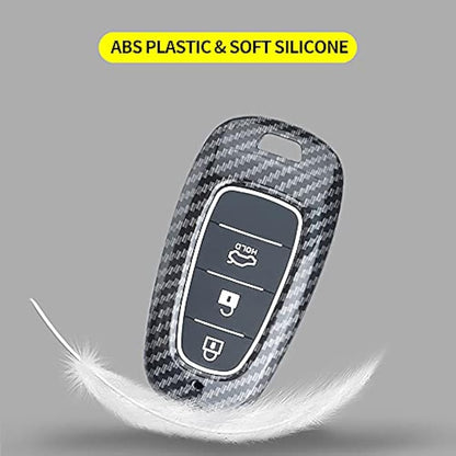 ontto ABS Car Key fob Cover Keyring fit for Hyundai Sonata Tucson NX4 Nexo Solaris Santa Fe 2020 2021 accessories Remote Key Shell Plastic Silicone key case Key Holder 3 Buttons Carbon Black