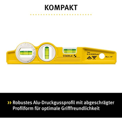 Stabila 16670/0 25 cm"Torpedo Type 81 SV REM W360" Spirit Level with Bag - Yellow/Black