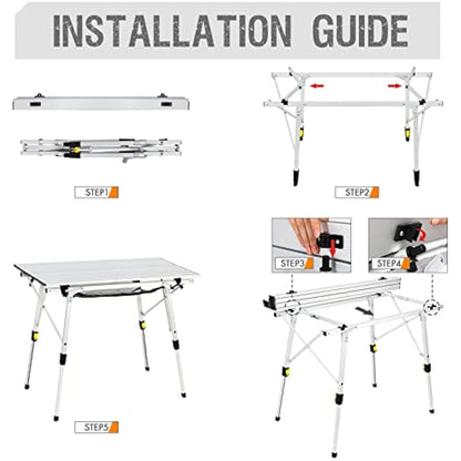 Portal Camping Tables That Fold up Picnic Table Folding Portable with Height Adjustable Legs Collapsible Table 3ft Aluminium Rollup Outdoor Table Lightweight Foldable for Beach Fishing Garden BBQ
