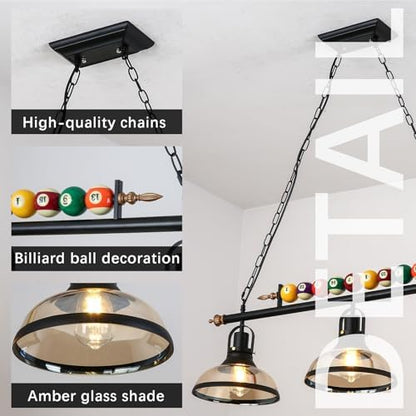 Retro Industrial Pendant Light, Black American Wrought Iron Snooker Bar Restaurant Style Chandelier,Hanging Lamp for Pool Table, Dining Table, Island Table