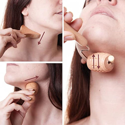 BICTIVE® Wooden Face Roller and Gua Sha Set. Wood Therapy Tools for Face, Slimmer, Face Rollers for Women, Facial Tools, Massager for Face Firming, Double Chin and Contour.