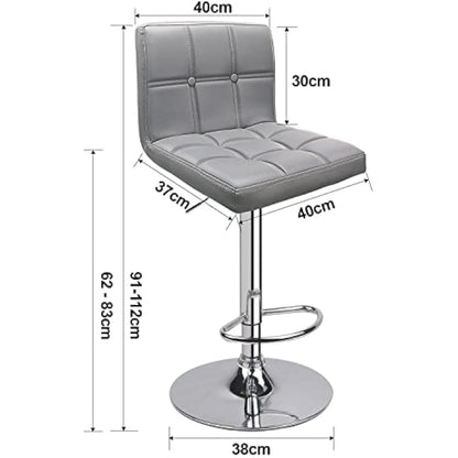 Leader Accessories Bar Stools (2/Set) Adjustable Bar Chairs Breakfast Dining Stools for Kitchen Island Counter PU Leather Double Stitching Square Back with decoration (Light Grey)