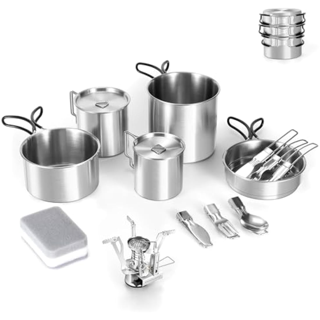 Odoland Camping Cookware Kit, Ceramic Non-Stick Cooking Set with Plates, Bowls, Forks, Knives, Spoons for Camping, Backpacking, Hiking, Picnics