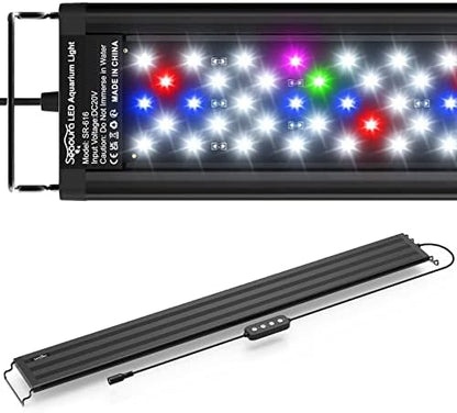 SEAOURA Led Aquarium Light for Plants-Full Spectrum Fish Tank Light with Timer Auto On/Off, Adjustable Brightness, White Blue Red Green Pink LEDs with Extendable Brackets for Freshwater (77-90cm)