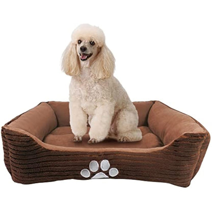 long rich HCT REC-005 Reversible Rectangle Pet Bed with Dog Paw Printing, Coffee, By Happycare Textiles, 25 by 21 inches