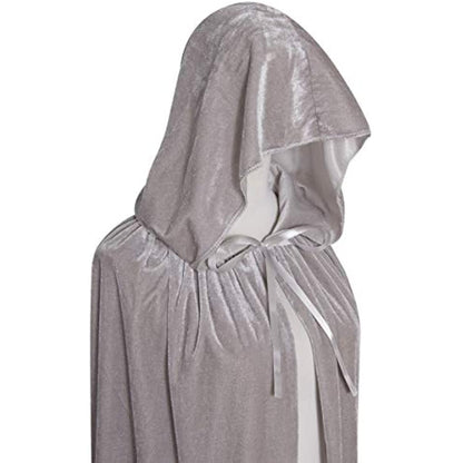 Txian Full Length Hooded Velvet Cloak Halloween Christmas Fancy Cape Costumes 59" (Silver gray)