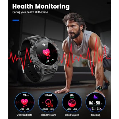 FEELNEVER Military Smart Watch for Men, Bluetooth Voice Call Compatible Android iOS Phone, 1.39" HD Smartwatch with Heart Rate Pressure Sleep Monitor 100+ Sports, IP67 Waterproof Watches with 3 Straps