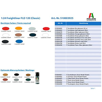 ITALERI 3925S 1:24 Freightliner FLD 120 (Classic), Stand Model Making, Crafts, Hobby, Gluing, Plastic Construction Kit, Unvarnished