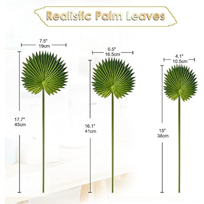 Briful 2 Packs Green Palm Leaf Artificial Leaves Stems, Fake Plants 6 PCS Palm Leaves Stems Artificial Plants Indoor for Home Decor, Cake Arrangements, Table Centerpieces