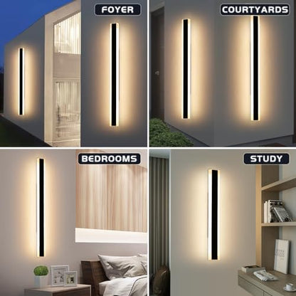 Mikeru 150cm Outdoor Garden Wall Light, 48W Minimalist Exterior Wall Lights 2Pack Christmas Lights Outdoor Warm White 3000K Hard Wired Downlight Wall Light 5300 Lumens for Cabinet, Balcony