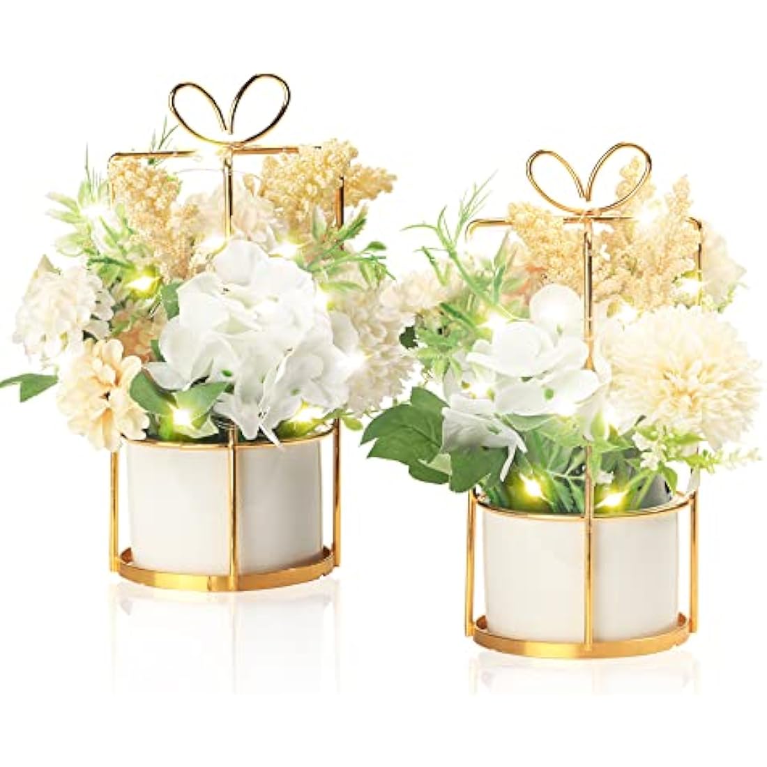 BEGONDIS Set of 2 LED Artificial Flowers Potted Fake White Flowers Hanging Potted Plants For Home Living Room Office Party Decor Decoration