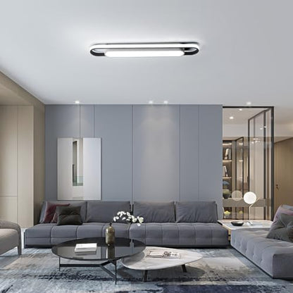 Naroume Dimmable LED Ceiling Light Modern Linear LED Ceiling Lamp 92cm Smart Semi Flush Mount Wraparound Shape Lighting Fixture with Remote Control for Kitchen Dining Room (6-49) X2W