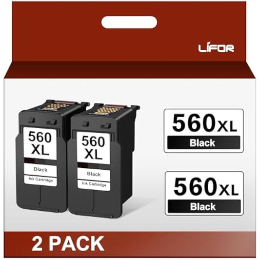 LIFOR PG-560 XL 560XL Black Ink Cartridges High Yield Replacement for Canon 560 Ink Cartridge PG560 XL PG-560XL for Pixma TS5350 TS7451 TS7450 TS5351 TS5350a TS5351 TS5352 (2 Black,2-Pack)
