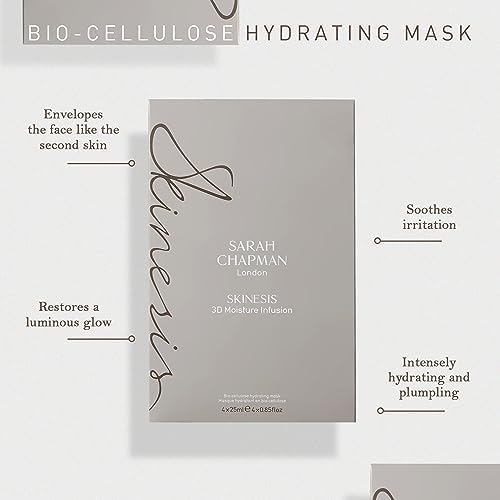 Sarah Chapman Skinesis 3D Moisture Infusion Mask Kit – Pack of 4 Hyaluronic Acid Skincare Sheet Masks – Hydrating Face Mask for a Natural, Luminous Glow – Cruelty-Free, Paraben-Free