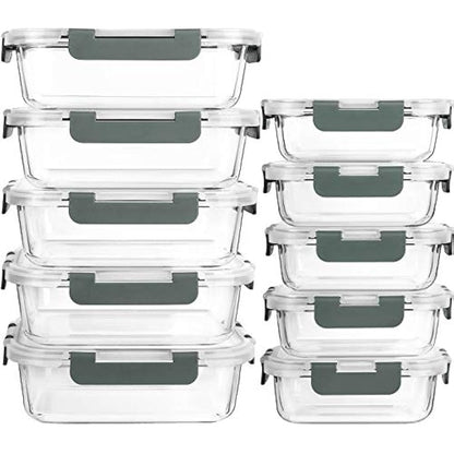 [10-Pack]Glass Meal Prep Containers -MCIRCO Food Storage Containers with Lifetime Lasting Snap Locking Lids, Airtight Lunch Containers, Microwave, Oven, Freezer and Dishwasher