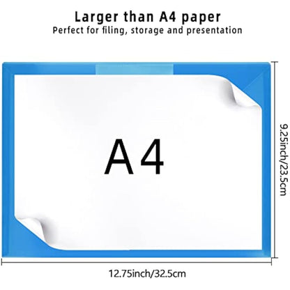 Plastic Wallets - A4 Folders for Paperwork A4 Document Files Folder Plastic Popper Wallets with Pocket, Pack of 6