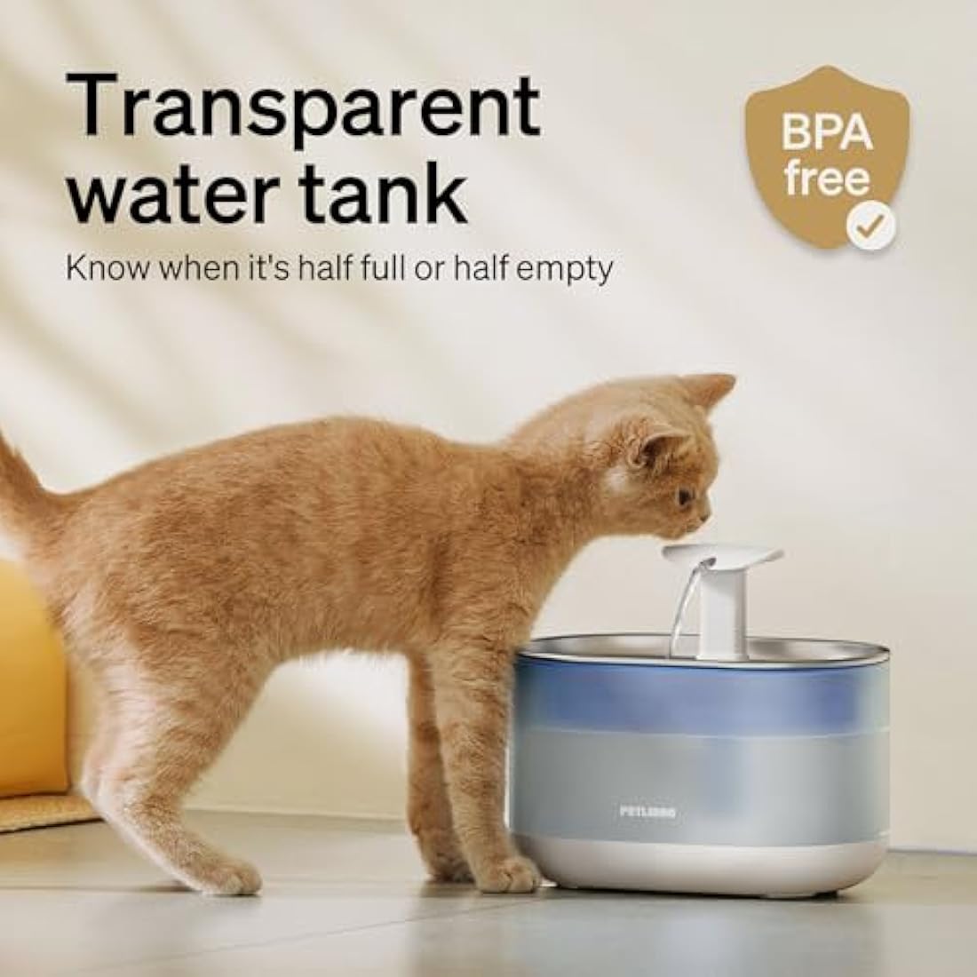 PETLIBRO Ultra Quiet Pet Water Fountain 2.1L, Stainless Steel Top Cat Fountain with Two Flow Modes, BPA-Free Capsule Water Fountain, Visible Water Level with 4 Large Filters