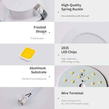 Grebbeam 20x 5W LED Recessed Ceiling Lights 230V, IP44 LED Spotlights 450LM, Cold White 6000K, Ø75-90mm Hole Diameter, Downlights for Bathroom, Kitchen, Living Room