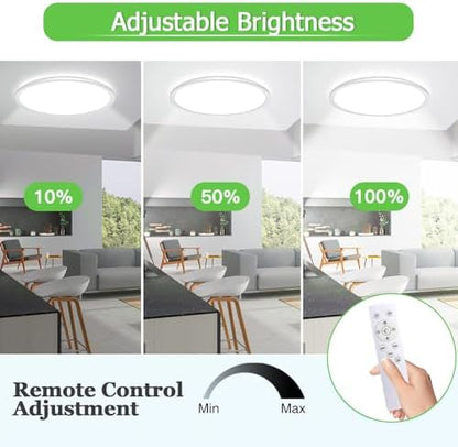 LQIKARL Led Ceiling Light 【2 Pack】 Dimmable Ceiling Light 3000K, 4000K, 6500K 10 Level Brightness Adjustment, 24W 3000Lm Flush Led Ceiling Lights with Remote Control for Bathroom Bedroom Kitchen