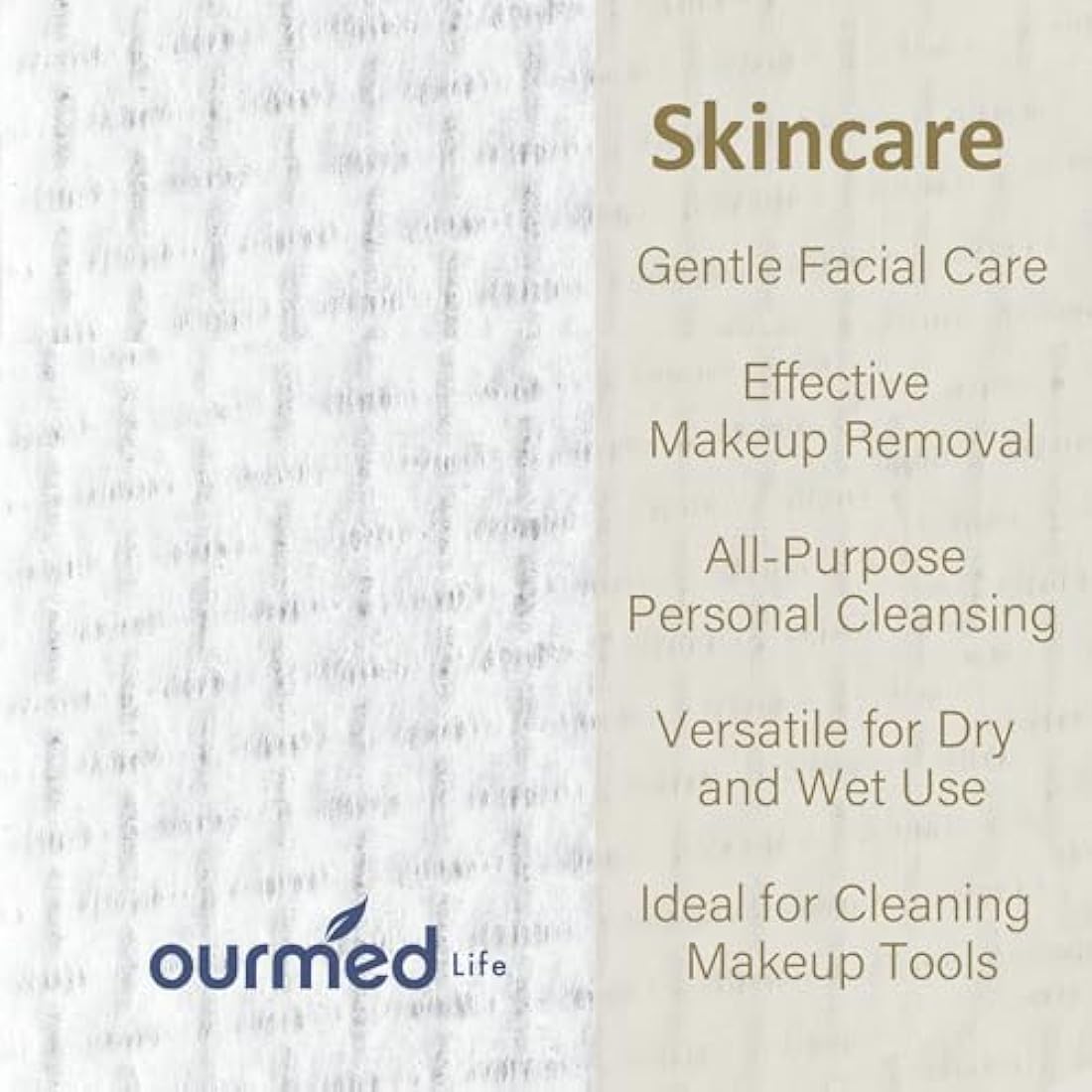 Ourmed Life Face Towels, Disposable Biodegradable Facial Towels for Sensitive Skin, Lint- Free Face Wipes for Washing Face, Skincare and Makeup Remover, Dry Wipes, 10"×12" Extra Large, 150 Count