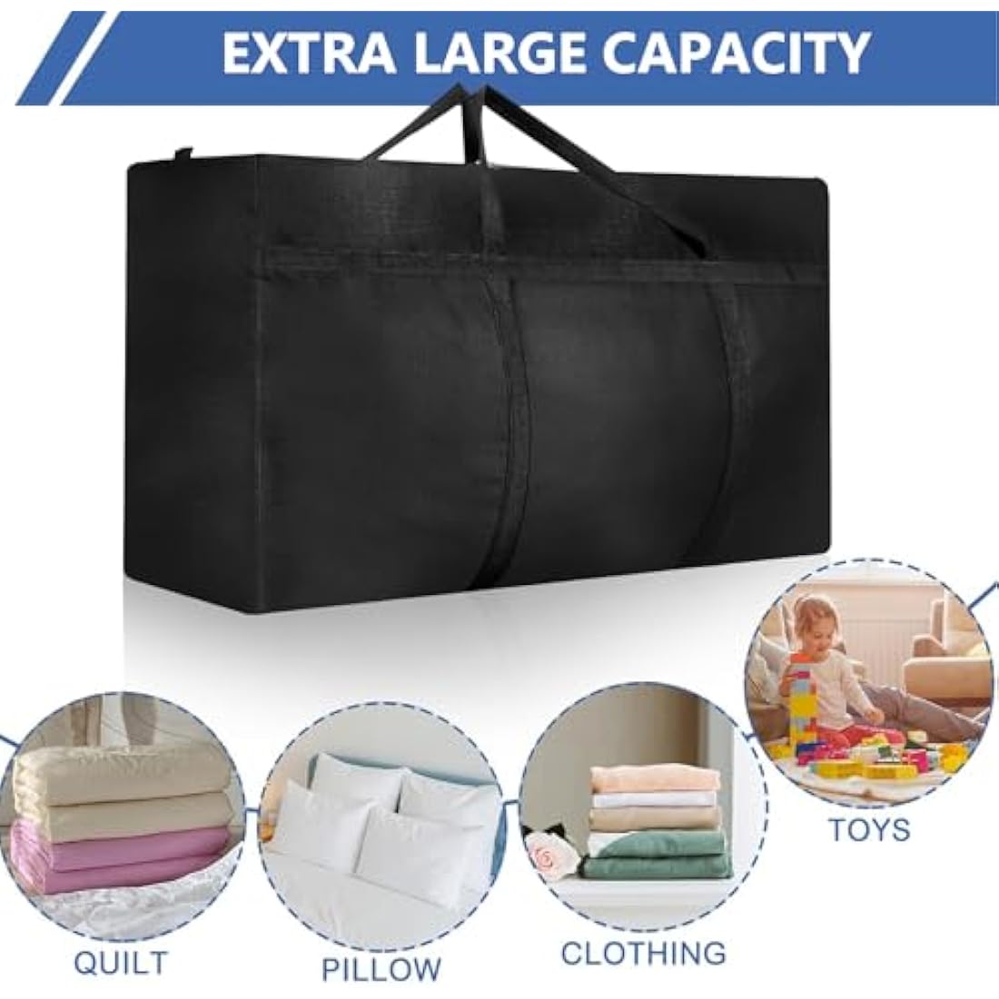 2 Pcs 120L Large Storage Bag, Extra Large Storage Bag with Zips for Moving Storage Clothes Bedding Duvet Quilt Blankets Waterproof Jumbo Storage Bags Moving Totes Christmas Storage Containers