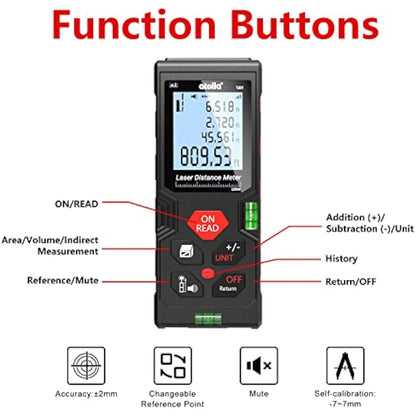 atolla Laser Measure Device, Laser Distance Meter up to 100m / ± 2mm Digital Measure Tool Range Finder with Bubble Level and Large LCD Backlit and Waterproof IP54
