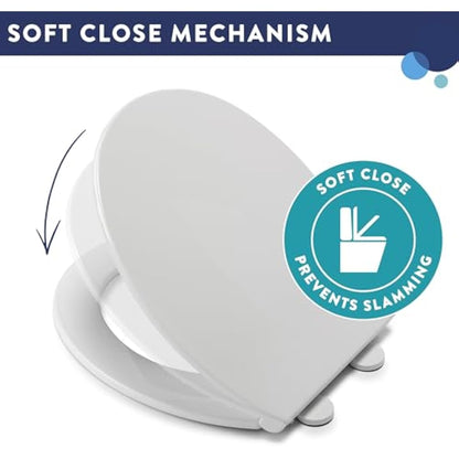 Croydex Capri Oval Toilet Seat Soft Close and Quick Release Button - with Adjustable Hinges to Fit All Standard Toilets, Heavy Duty White Polypropylene, Bottom Fixing