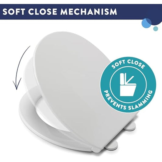 Croydex Capri Oval Toilet Seat Soft Close and Quick Release Button - with Adjustable Hinges to Fit All Standard Toilets, Heavy Duty White Polypropylene, Bottom Fixing