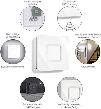 Steinel Indoor Light RS LED M1 S Stainless Steel, 8.8 W LED Wall lamp, Ceiling Light, 759 lm, 360° Motion Detector, 8m Range
