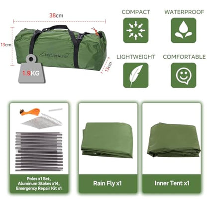 Clostnature Crux Lightweight Camping Tent - 1/2/3/4 Man Tent, Waterproof & Windproof 3 Season Tent, Double Layer, Compact Easy Setup Design for Hiking, Backpacking, Festivals, Family Camping, Outdoor