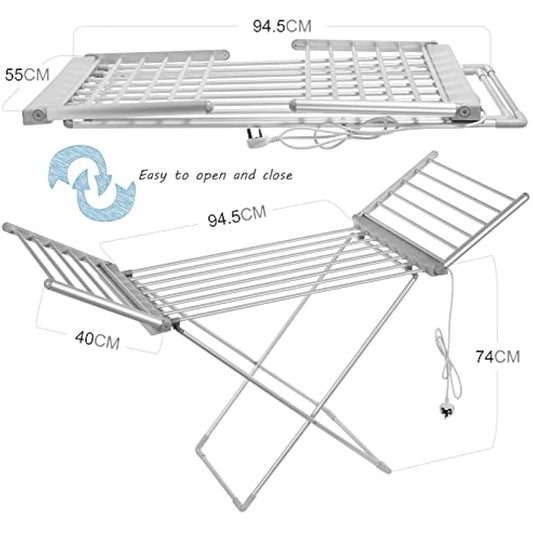 Rainberg Electric heated folding clothes dryer, 230w Energy-Efficient 18 rails and 2 Heated Wings indoor airer, wet laundry drying rack. (Heated Rack)