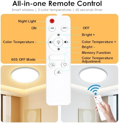 Yexati Bathroom Light 24W 3200LM 30cm Dimmable with Remote Control 6500K-3000K, IP54 LED Bathroom Light Ultra Thin Flush Ceiling Light Round for Kitchen Toilet Porch Bedroom Utility Room White 4 Pack