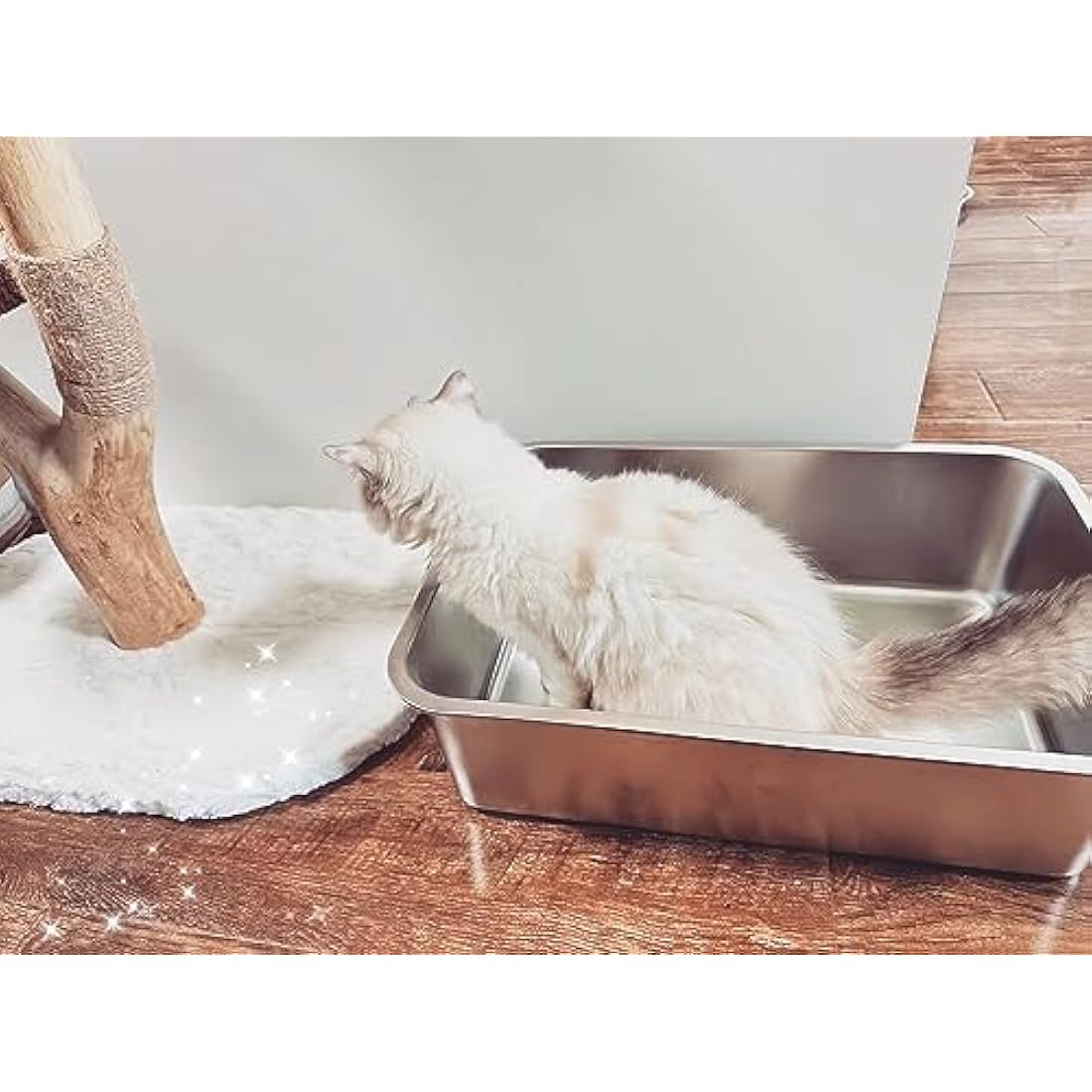 IKITCHEN Stainless Steel Cat Litter Box, Large Metal Litter Pan for Cats Rabbits, Never Absorbs Odors,Stain Free, Rustproof, Non Stick Smooth Surface, Anti-slip Rubber Bottom, 19.5"L x 13.5"W x 6"H