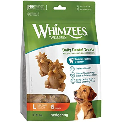 WHIMZEES By Wellness Hedgehog, Dog Dental Sticks, 6 Pieces, Size L, Dog Chews for Large Breeds, Natural, Grain-Free, Rawhide-Free, Vegetarian, No Added Sugar