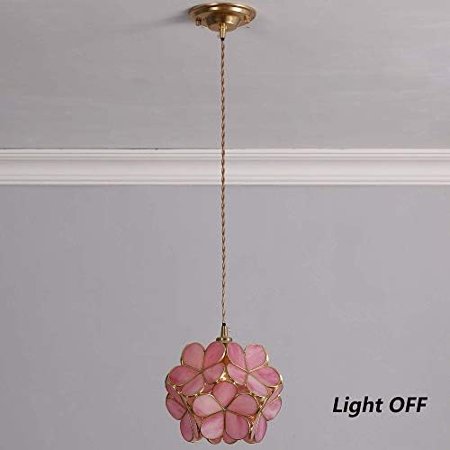 Bieye L30742 Cherry Blossom Tiffany Style Stained Glass Ceiling Pendant Light with 8-inch Wide Petals Lampshade (Pink)